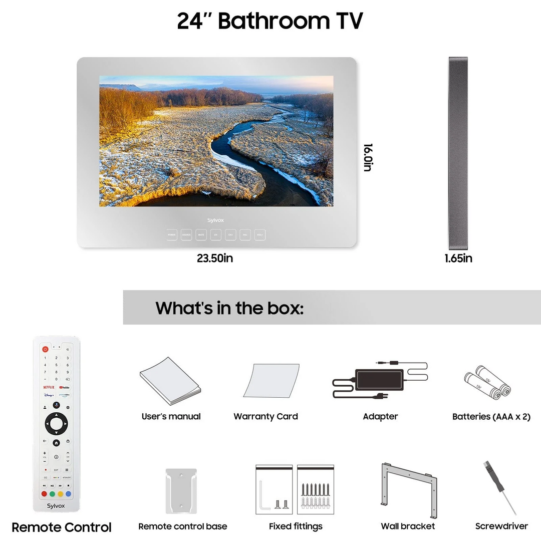 24" Waterproof Smart Bathroom Mirror TV(On Wall Model)