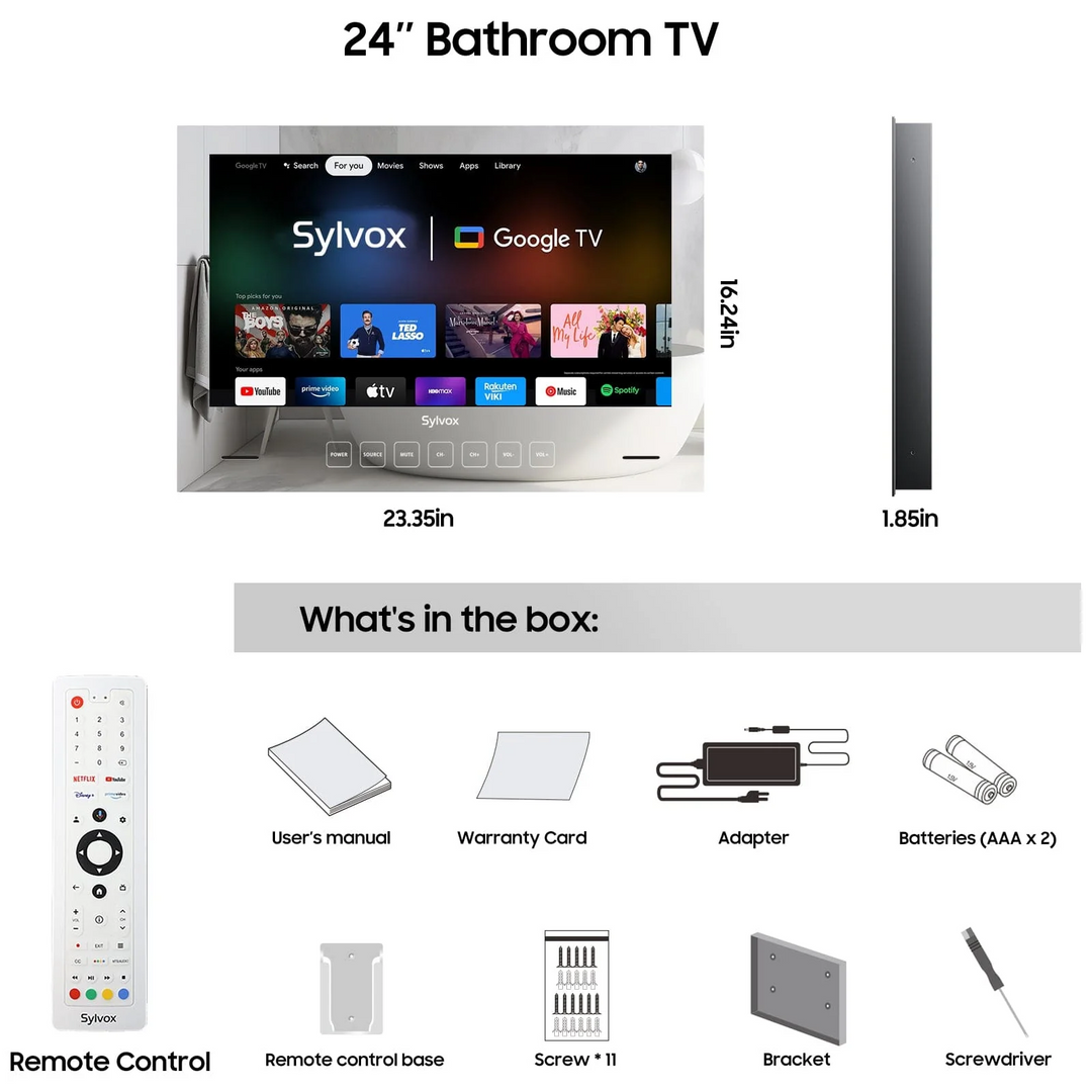 24" Waterproof Smart Bathroom Mirror TV(Embedded Wall Model)