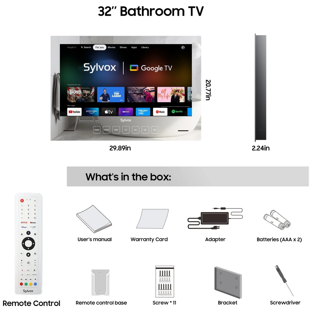 32" Waterproof Smart Bathroom Mirror TV(Embedded Wall Model)