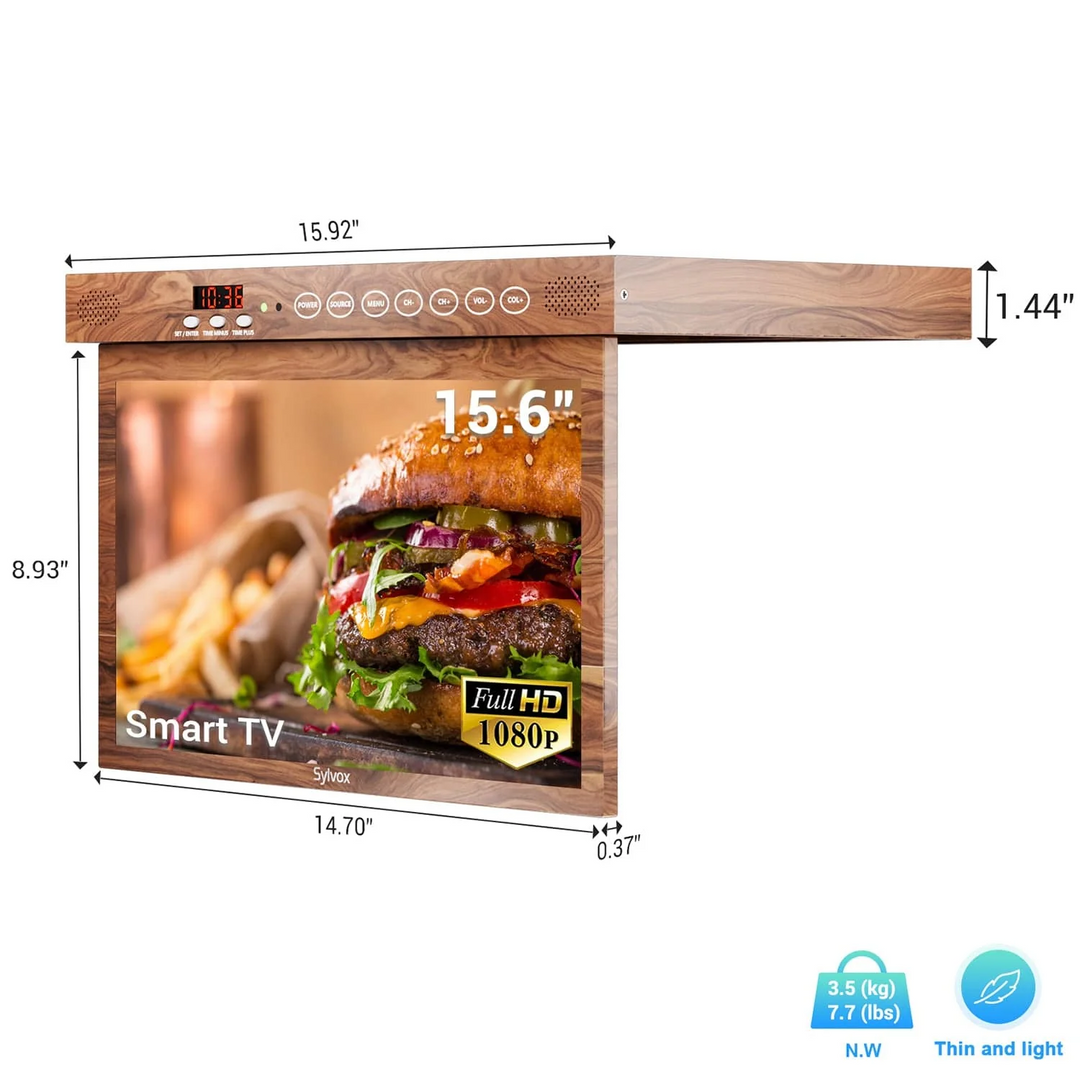 Sylvox 15.6" Smart Under Cabinet Kitchen TV（Mahogany）