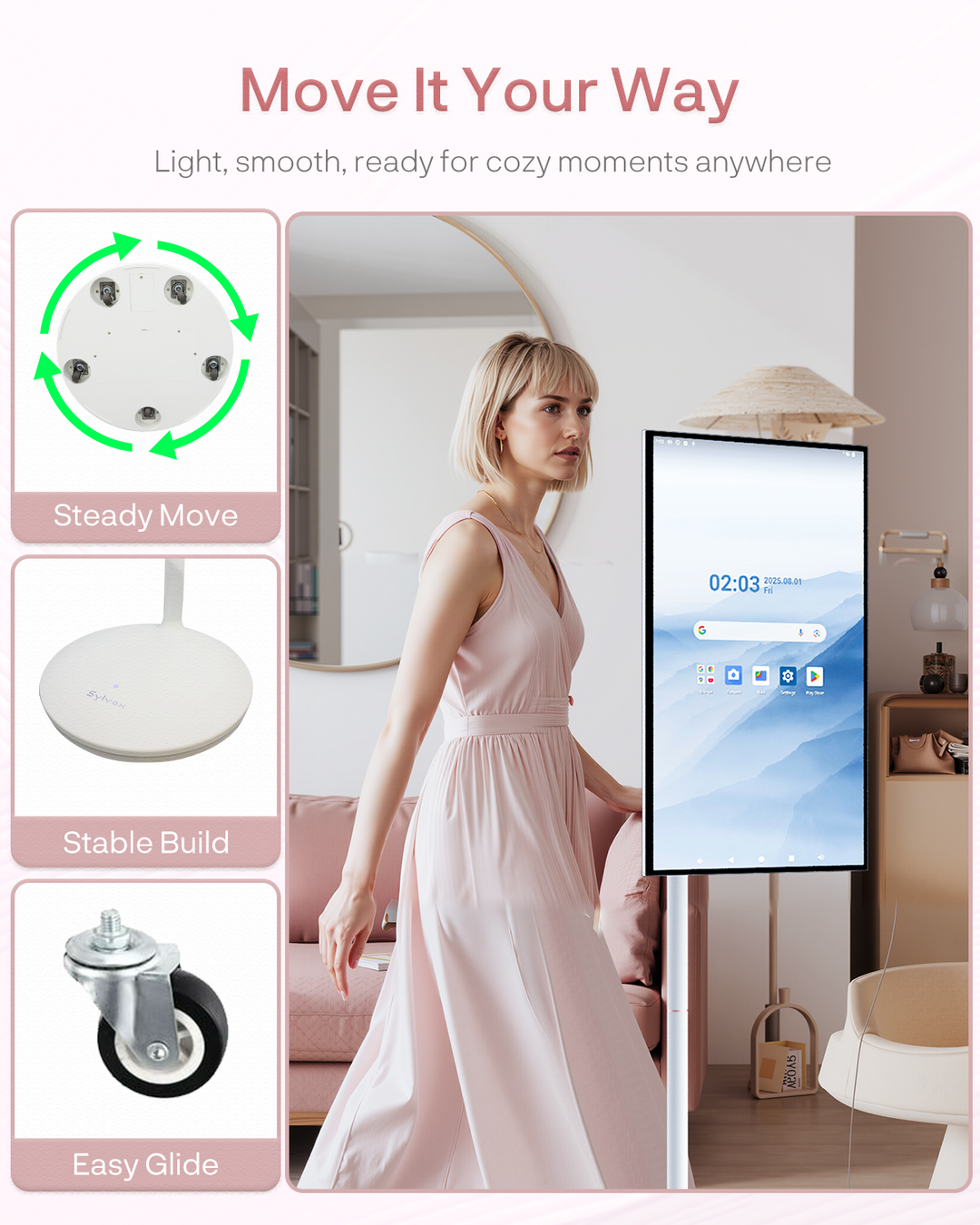 32" Portable Battery-Powered Smart TV on Wheels with Touchscreen (Rolling TV Series)