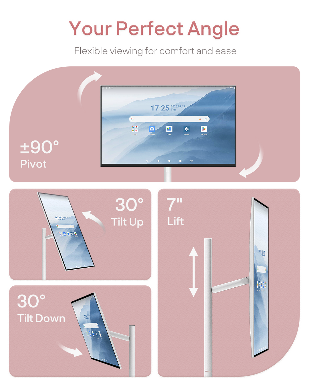 32" Portable Battery-Powered Smart TV on Wheels with Touchscreen (Rolling TV Series)