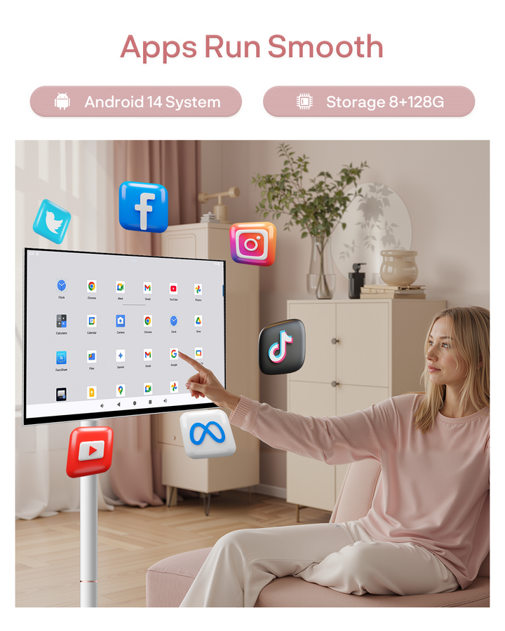 32" Portable Battery-Powered Smart TV on Wheels with Touchscreen (Rolling TV Series)
