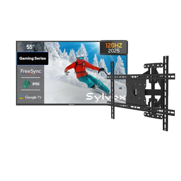 55 inch outdoor gaming TV with wall mount, weatherproof television for patio and backyard