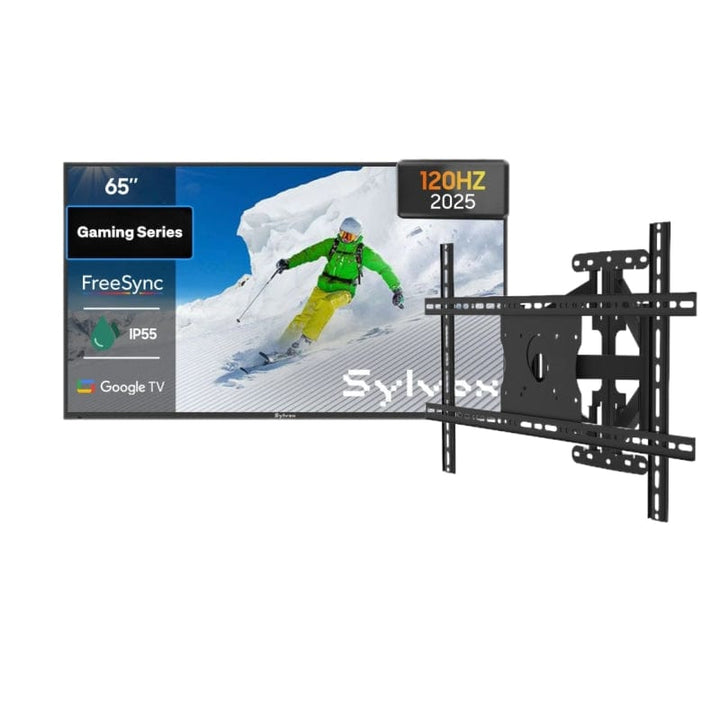65 inch outdoor gaming TV with wall mount, weatherproof television for patio and backyard