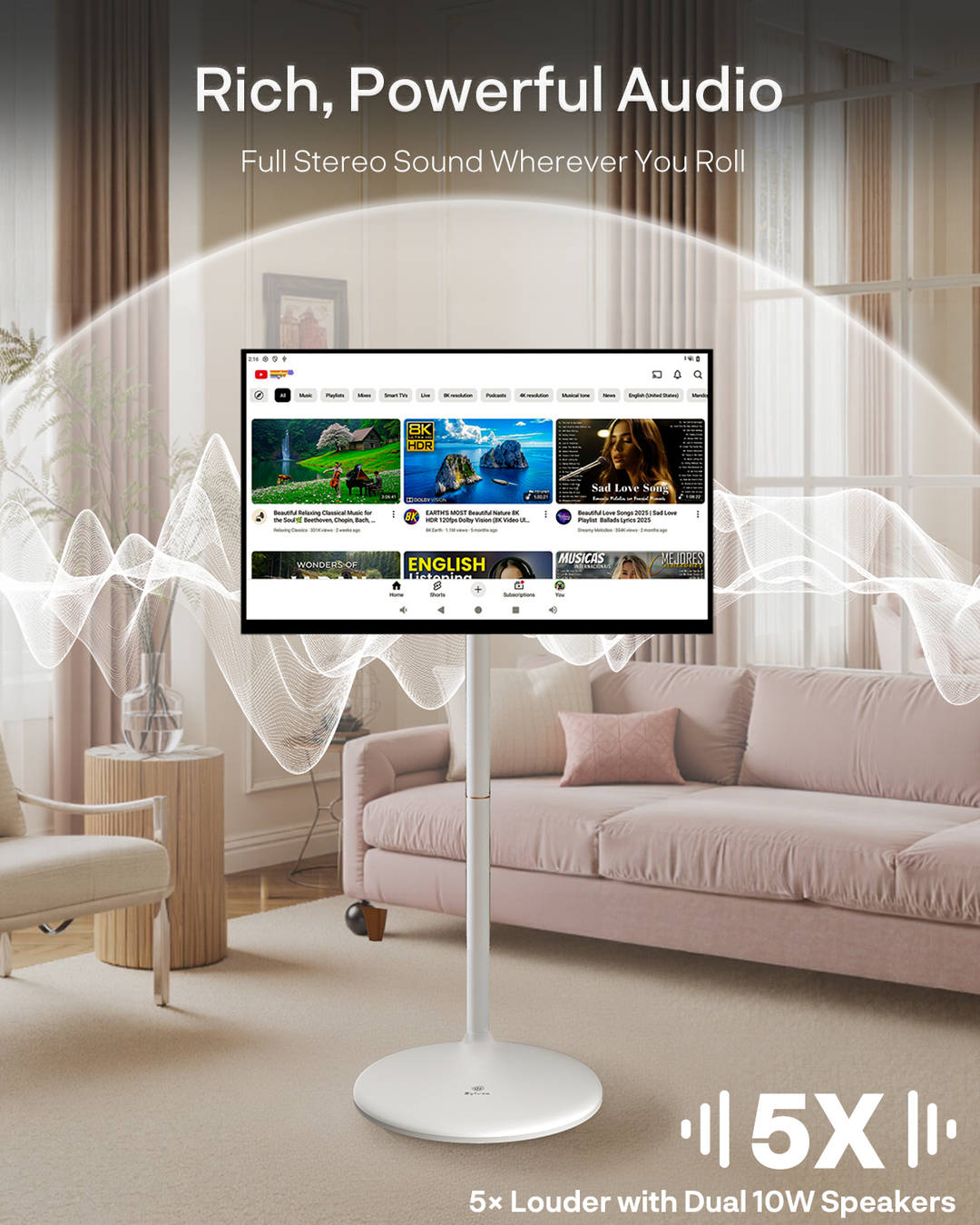 32" Portable Battery-Powered Smart TV on Wheels with Touchscreen (Rolling TV Series)