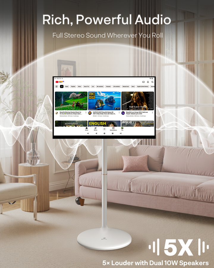 32" Portable Battery-Powered Smart TV on Wheels with Touchscreen (Rolling TV Series)