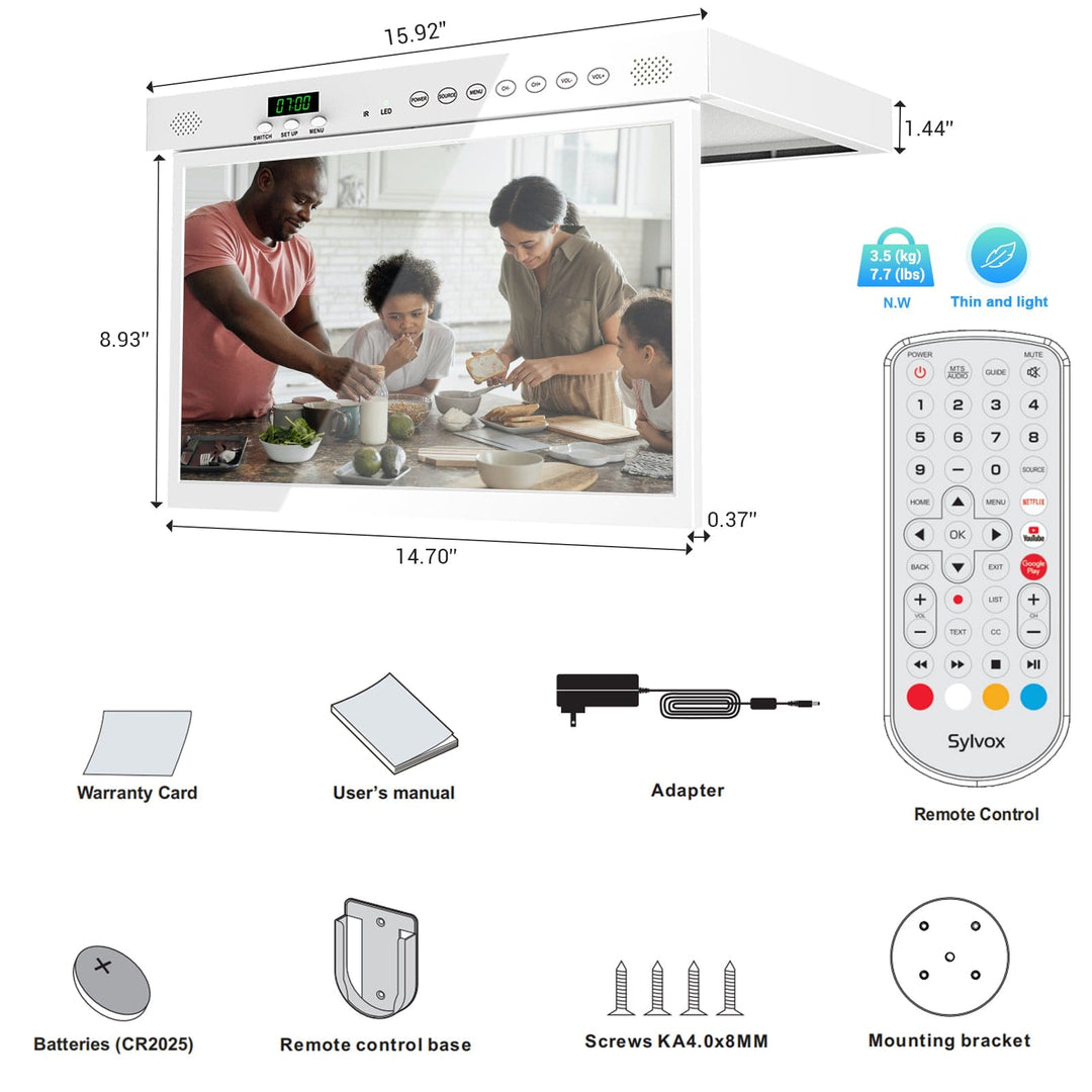 Sylvox 15.6" Smart Under Cabinet Kitchen TV（Red）